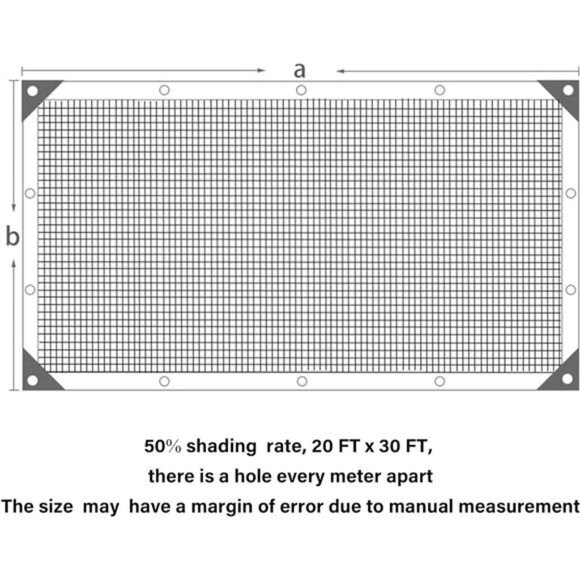 50% Black Shade Cloth, 20 x30 FT Durable Mesh Tarp with Grommets,Garden Sunblock - Picture 2 of 7
